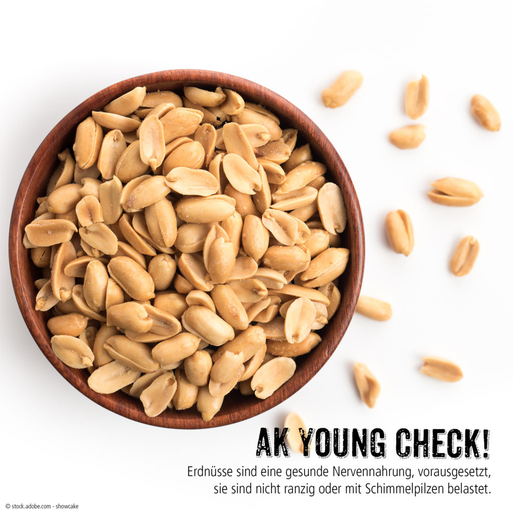 Roasted salted peanuts in wooden bowl on white background,top vi